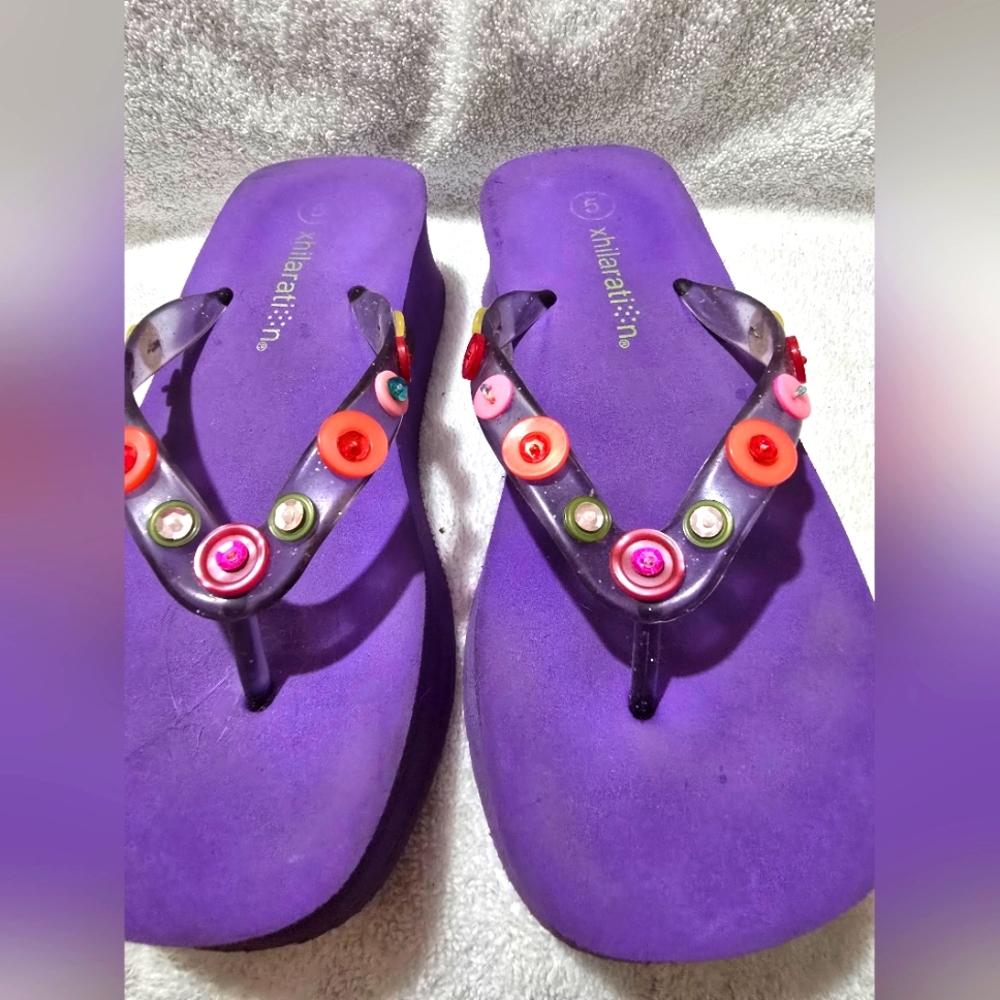 Vibrant Purple Flip Flops with Colorful Accents